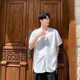 夏季超薄面料男衬衣皱面百搭胸前飘带设计白衬衫A345-1080-P65，男装衬衫，电商A345