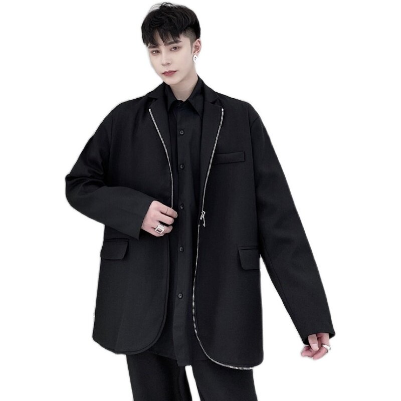 2025秋冬设计感拉链黑色显廋西服外套男A345-1502-P125,男装西服,电商A345