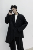 新款黑色不对称单排扣复古绑带长袖西服上衣男潮A345-129-P135，男装西服，电商A345