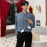 BFY原创心机领带衬衫男网红潮流宽松条纹长袖衬衣A345-1036-P75，男装衬衫，电商A345