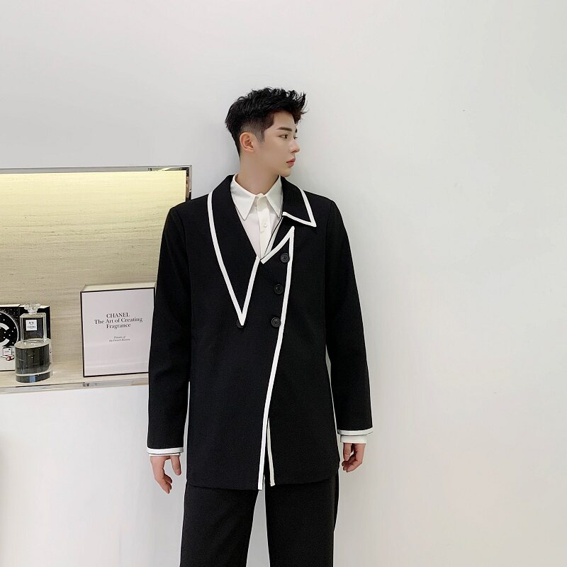 小众设计2025新款撞色不规则外套中长款西服上衣A345-1601-P125,男装西服,电商A345