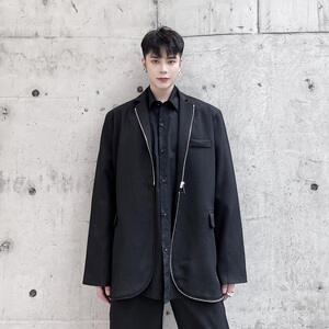 2025秋冬设计感拉链黑色显廋西服外套男A345-1502-P125图片