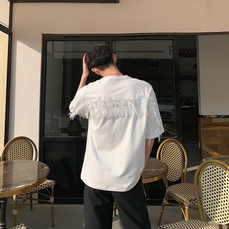 羽叶茑萝水溶立体刺绣宽松版T恤设计师男装A345-1061-P55,男装T恤,电商A345