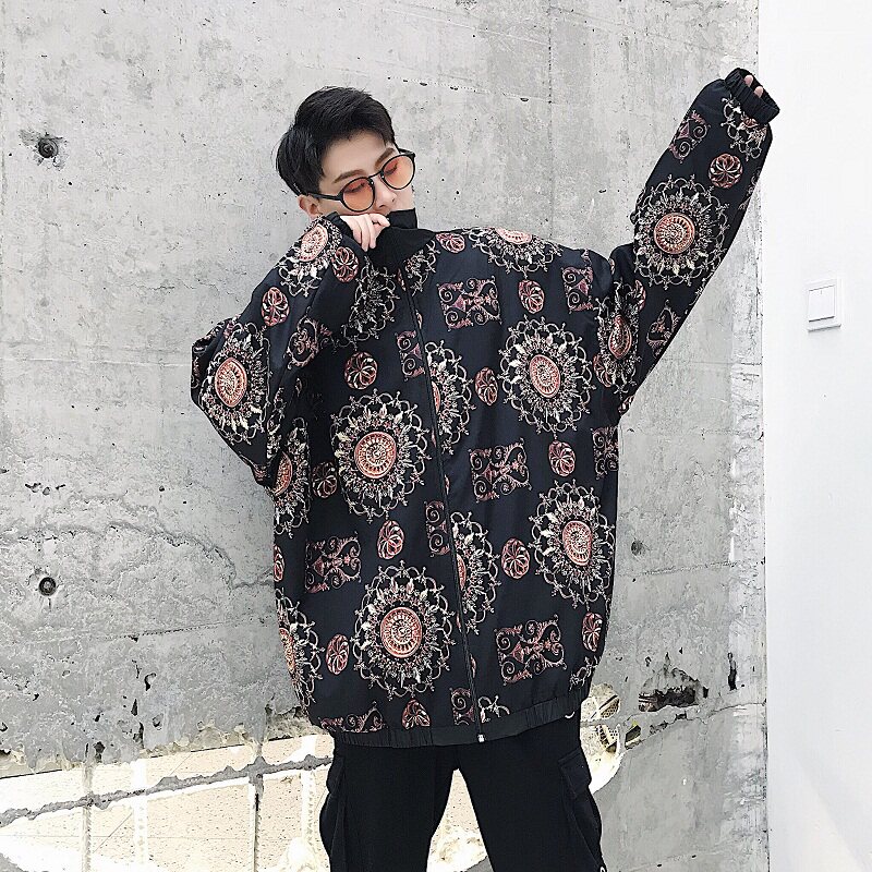 个性印花复古图案男夹克上衣翻领长袖外套青春流行A345-108-P85,男装夹克,电商A345