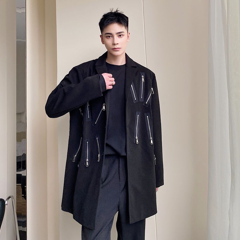 冬季毛呢新款男大衣金属拉链装饰休闲西装领外套A345-1853-P160，男装毛呢大衣，电商A345
