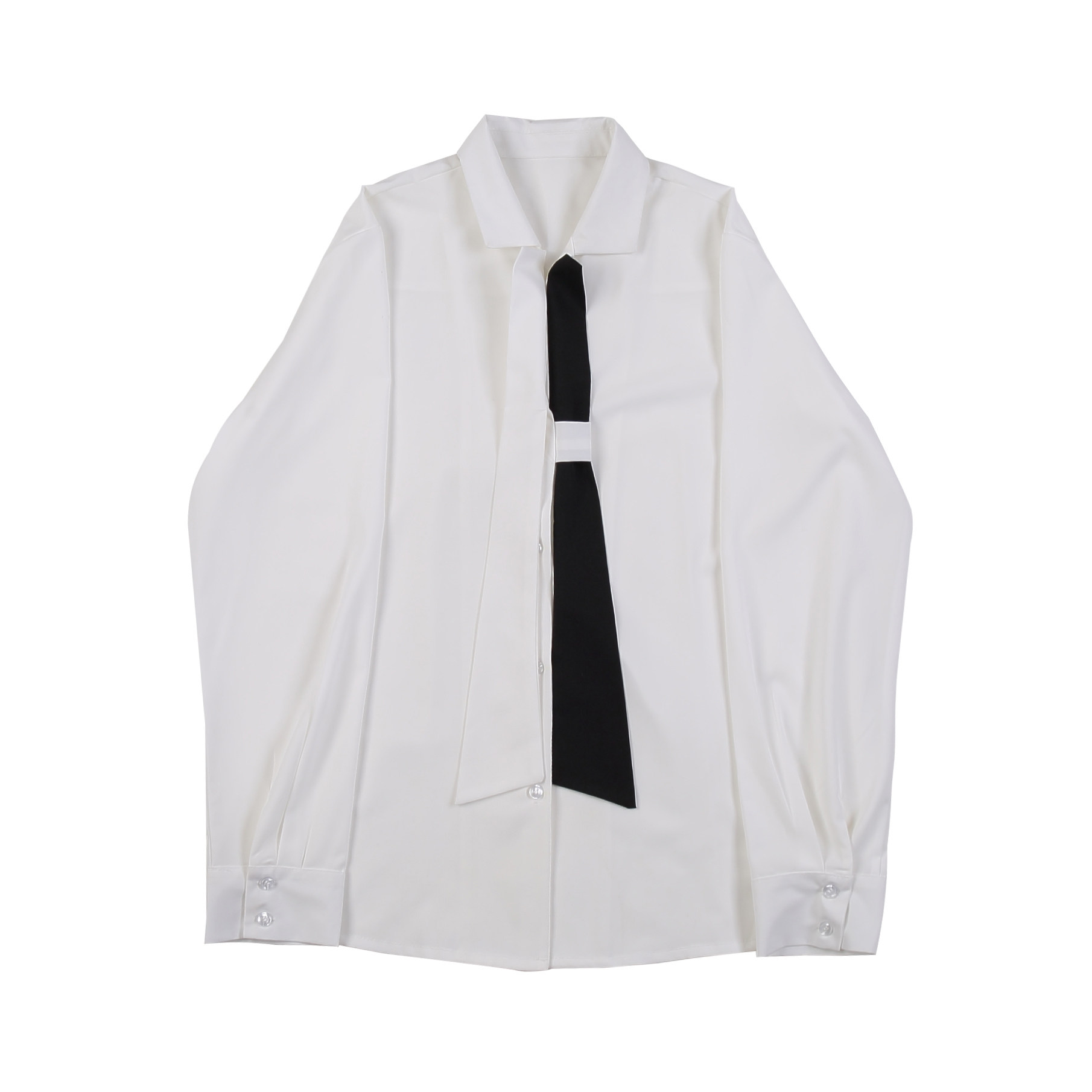 韩版宽松休闲黑白领带飘带西服领垂感男长袖衬衣潮A345-1139-P75,男装西服,电商A345
