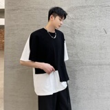 夏季黑暗个性黑白撞色不规则拼接休闲短袖男潮A345-1802-P55，男装T恤，电商A345