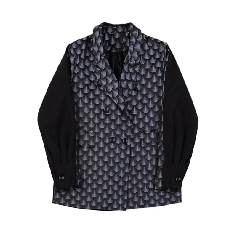 秋季新款男士休闲西服贝壳印花双排扣撞色外套潮A345-1152-P135,男装西服,电商A345