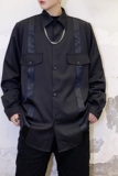 秋装新款个性气质口袋织带宽松长袖衬衣男A345-1150-P75，男装衬衫，电商A345