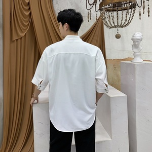 2019韩版白衬衣宽松个性衬衫潮流青年中袖上衣潮A345-1078-P65图片