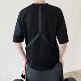 夏季时尚款织带金属潮流设计简约风圆领短袖黑T恤男A345-1203-P55，男装T恤，电商A345