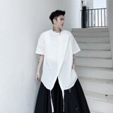 不对称开叉短袖衬衣圆领潮流下摆飘带个性发型师T恤A345-1195-P55，男装T恤，电商A345