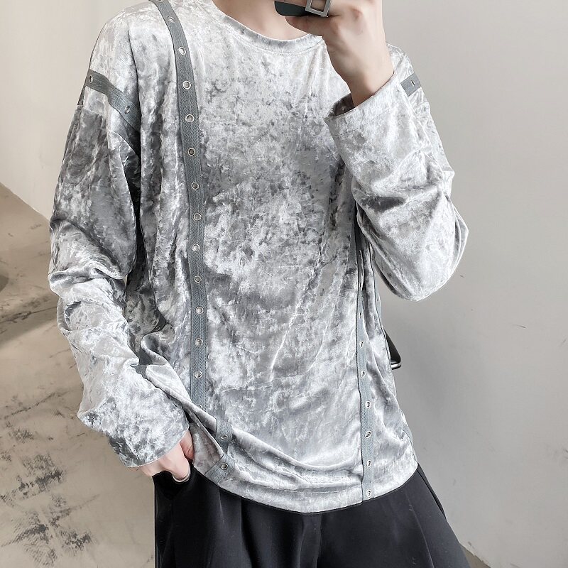 秋冬新款暗黑系外套男宽松韩版钻石绒织带铆钉卫衣A345-1301-P80,女装短外套,电商A345