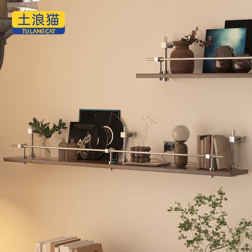 墙上黑胶展示架实木光轴唱片架