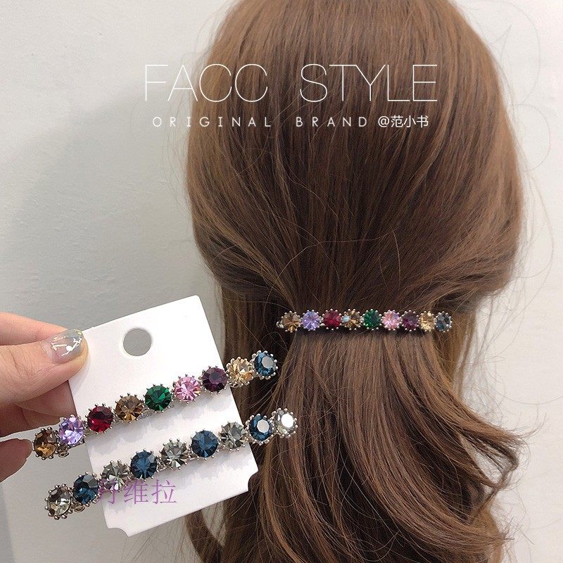 韩国进口大人发夹弹簧夹彩色带钻顶夹后脑勺bling网红水晶仙女夹