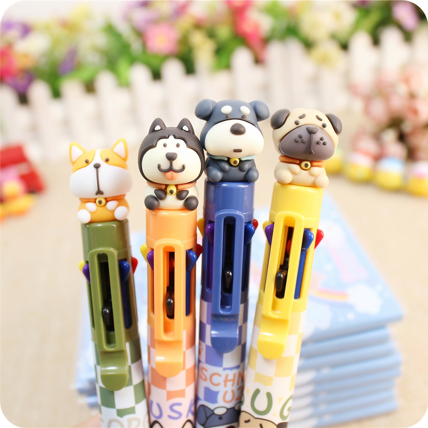 日韩柴犬橘猫多色十色圆珠笔可爱少女学生手账笔记素描彩色按动笔