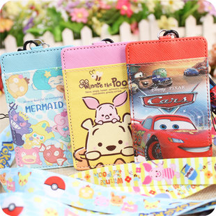 ins卡通卡套带挂绳交通公交卡 学生校园PU饭卡行李牌多功能证件套