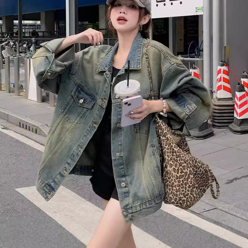 做旧水洗复古美式牛仔外套女