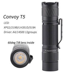 Convoy毛裤T5手电筒高显色 60度TIR透镜AA/14500手电筒519A 12组