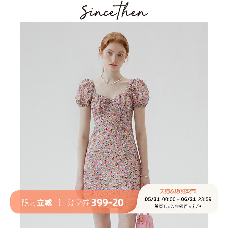 sincethen 法式连衣裙裙子夏短款碎花裙小个子短裙女夏季2025新款