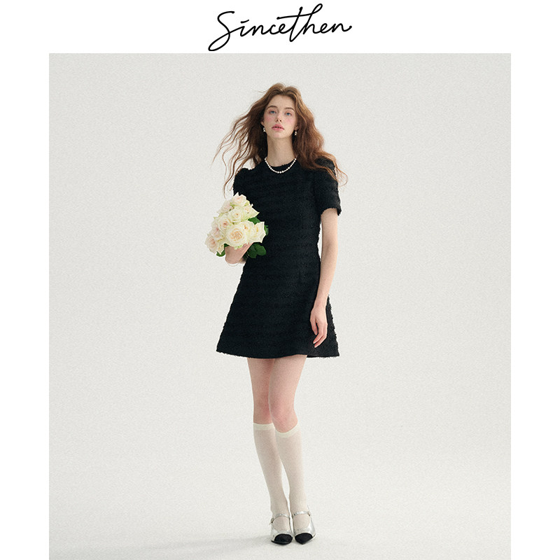 sincethen法式黑色仙女连衣裙女