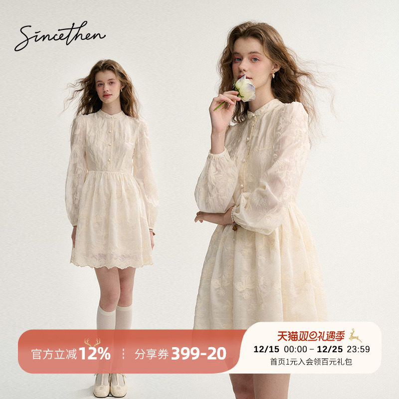 sincethen长袖小白裙短款连衣裙