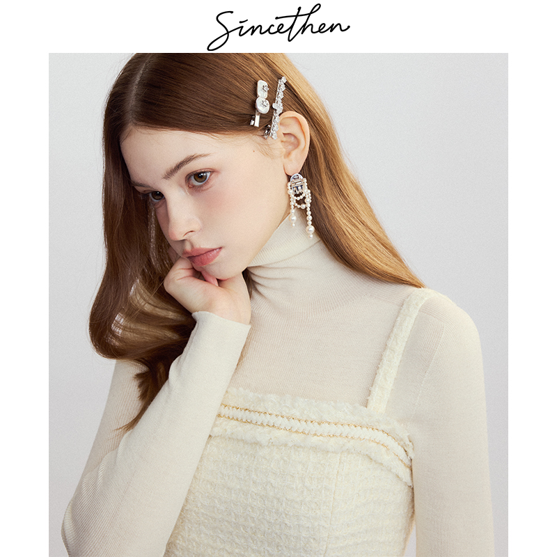 sincethen 甜白日梦法式高领打底衫内搭修身针织衫百搭毛衣简约女