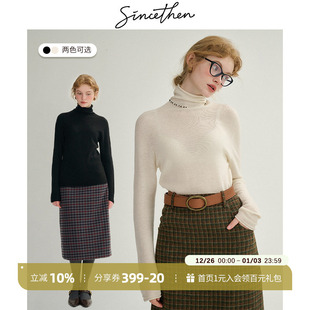 内搭纯白打底衫 千金感穿搭白色高领毛衫 女 小香风针织衫 sincethen