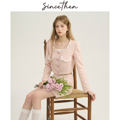 sincethen粉色少女套装裙女春季