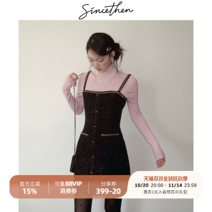 轻礼服女秋 a字吊带裙修身 sincethen法式 复古连衣裙小香风短裙秋季