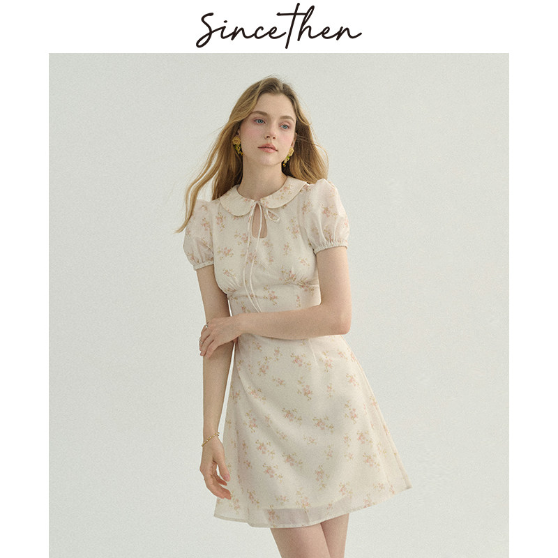 sincethen 法式娃娃领连衣裙小个子短裙短款仙女裙碎花裙子女夏季