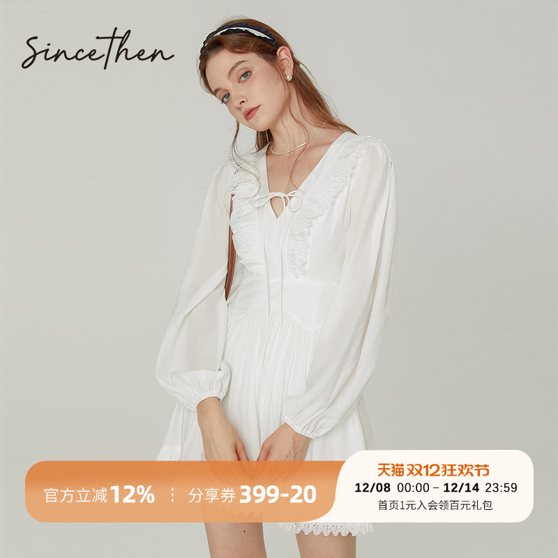 sincethen白色长袖连衣裙女秋冬