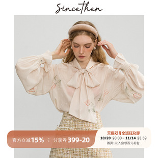 雪纺衫 宫廷风上衣法式 千金感穿搭衬衣女秋冬 蝴蝶结衬衫 sincethen