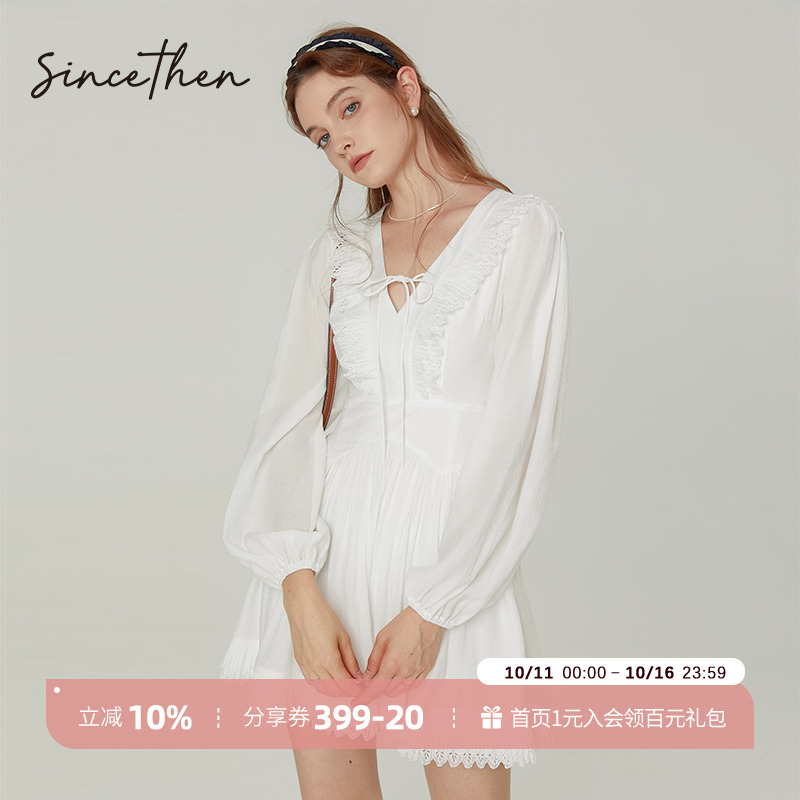 sincethen白色长袖连衣裙女秋冬