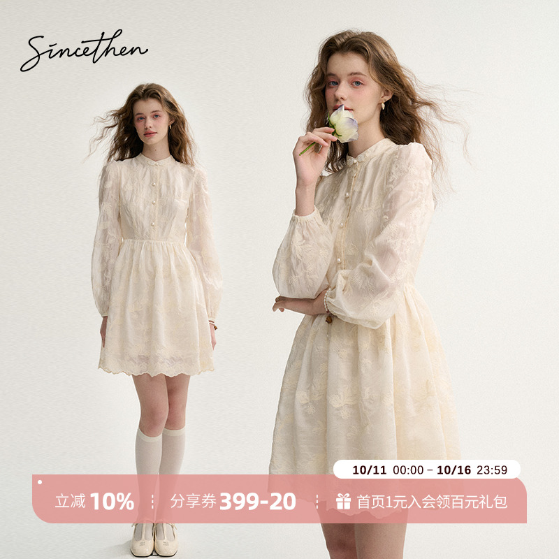 sincethen长袖小白裙短款连衣裙