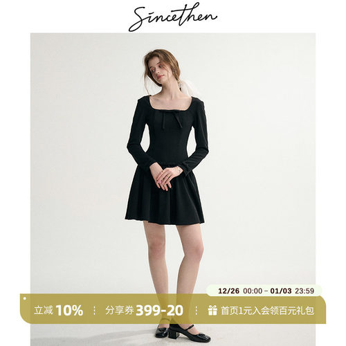 sincethen法式黑色长袖裙子