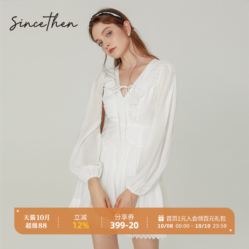 sincethen白色长袖连衣裙女秋冬