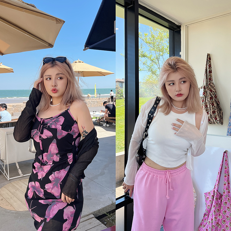 LTGIRL糖几大码辣妹必败夏日长袖防晒薄款宽松显瘦短款外搭开衫