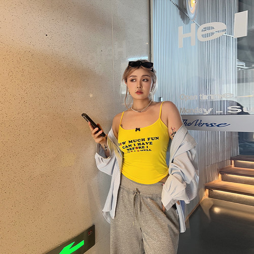 蝴蝶结LTGIRL印花短款辣妹吊带