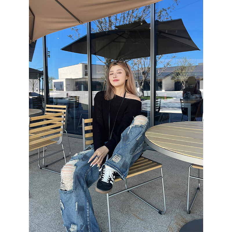 LTGIRL斜领宽松慵懒毛衣