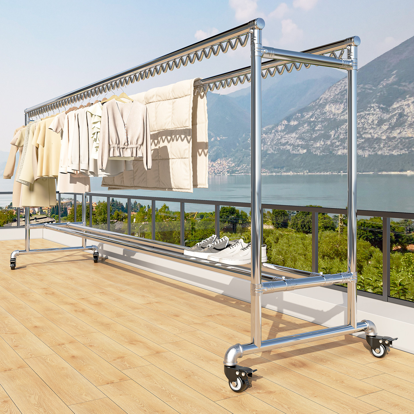 304不锈钢晾衣架落地式家用阳台庭院防风晾衣杆户外可移动晒被架