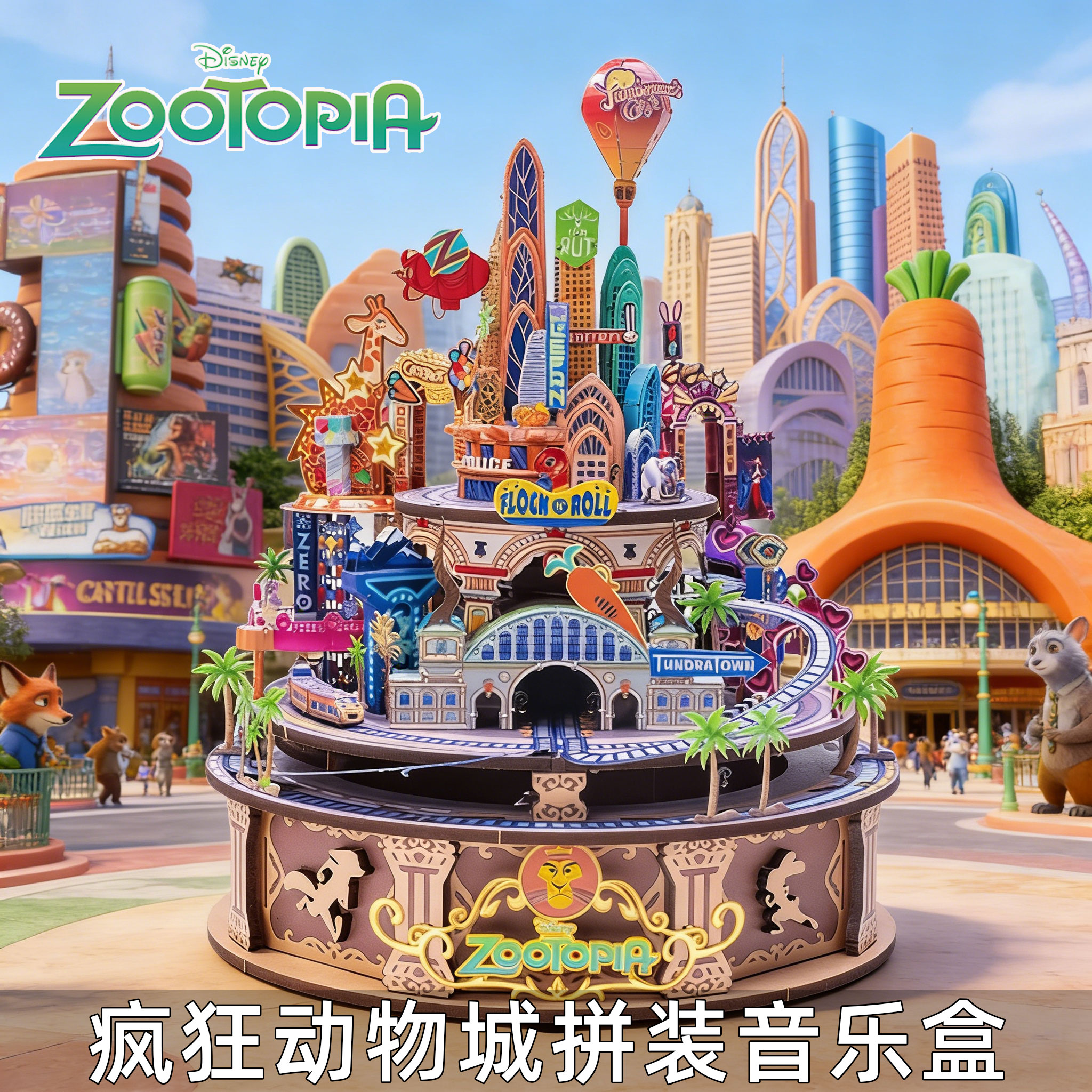 疯狂动物城2八音盒立体拼装玩具