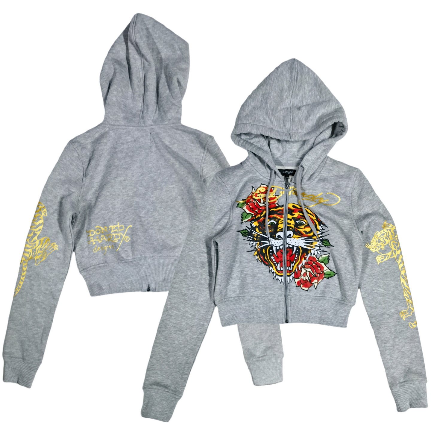 thumbnail for Ruthless! American single American retro rock hot girl gold stamping tiger head print sweatshirt zipper hoodie