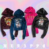 狠货 阔腿裤 美国单美式 子套装 复古摇滚辣妹烫金虎头印花丝绒帽衫