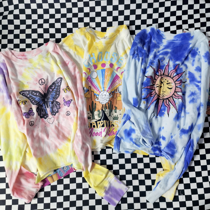 长袖美式辣妹扎染印花女t恤