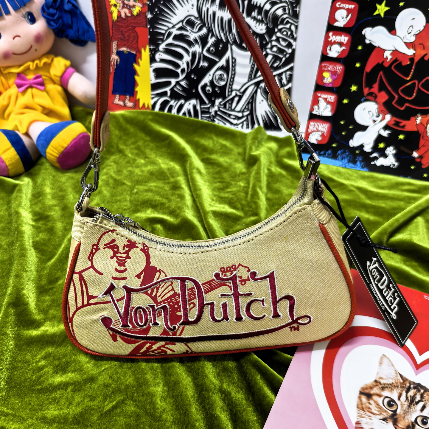 美式复古Y2K甜酷刺绣腋下包