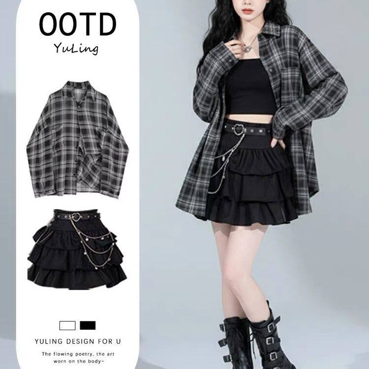 韩系chic御姐轻熟绝美穿搭连衣裙2026春女装新款酷飒风黑色套装裙