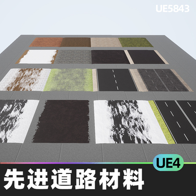 Advanced road materials先进道路材料UE4虚幻引擎可定制材料低聚