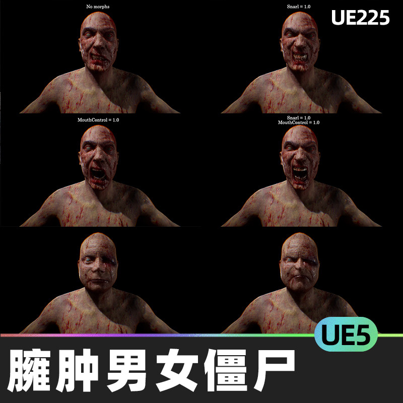 zombies- bloated male/female臃肿男女npc僵尸ue5模块化服装动画