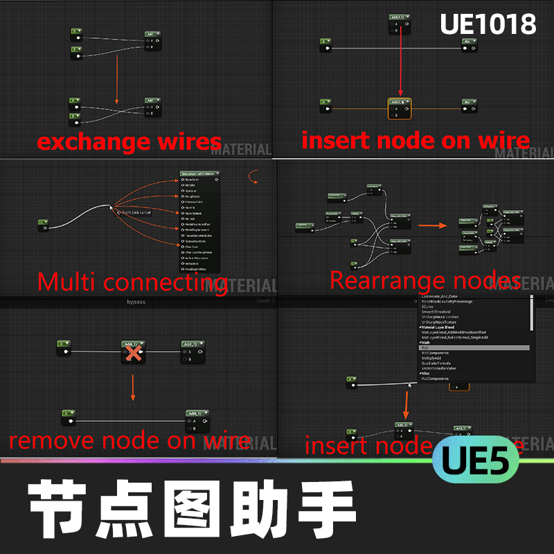 Node Graph Assistant节点图助手加快创建连接自动突出线直方UE5